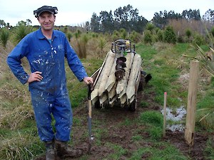 Nathan helping with fencing at Bushy Point